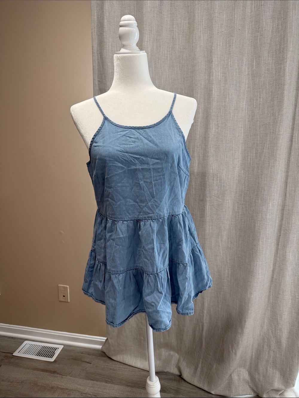 Japna Dusty Blue Tiered Spaghetti-Strap Camisole